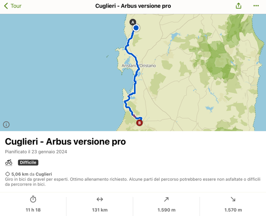 Tragitto da Cuglieri a Arbus - versione pro