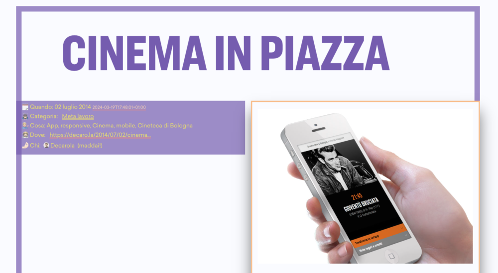 screenshot del post sul cinema in piazza